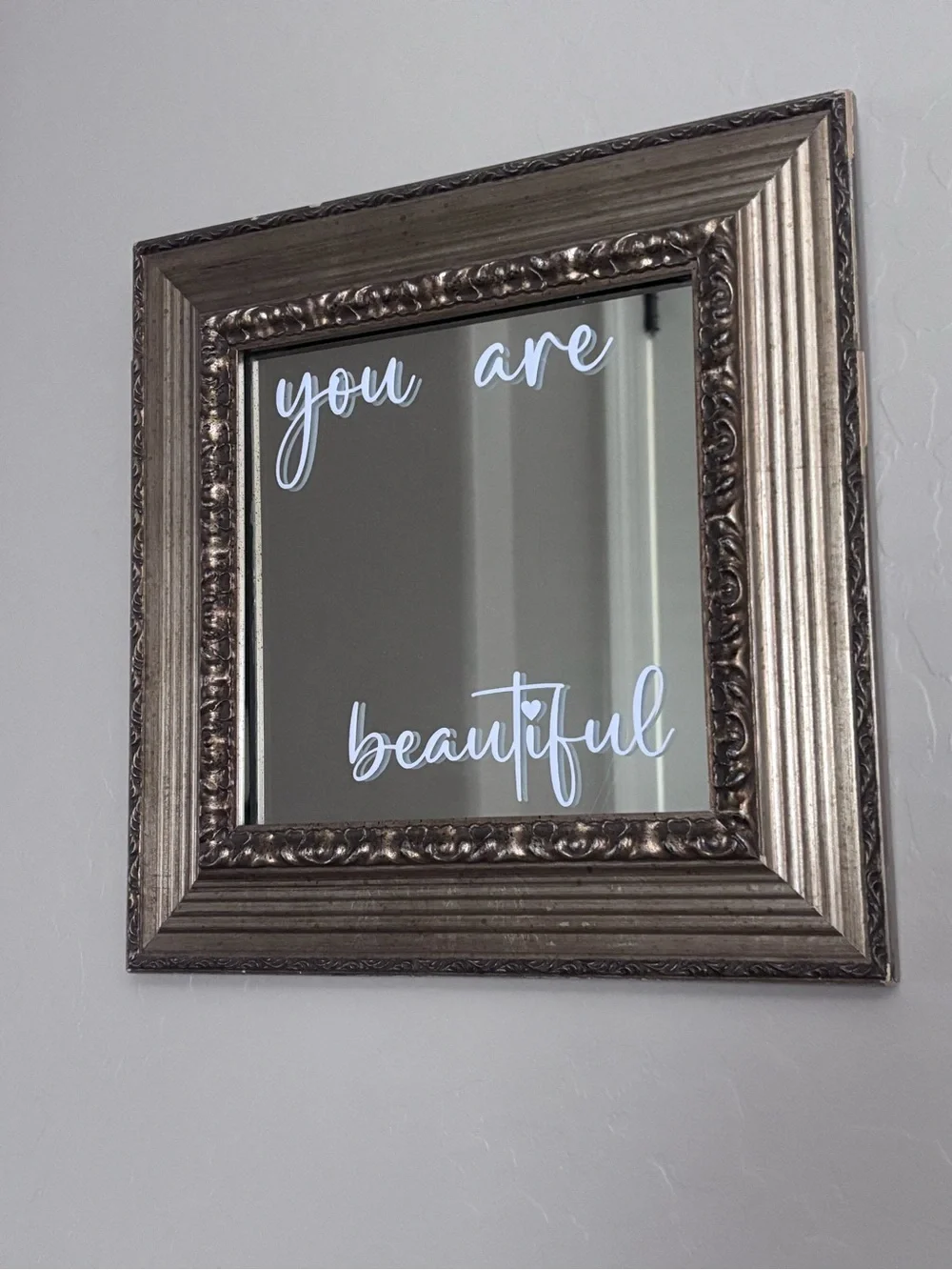 Vintage Wall Mirror “ You are Beautiful”Ornate Frane Boho Shabby Distressed